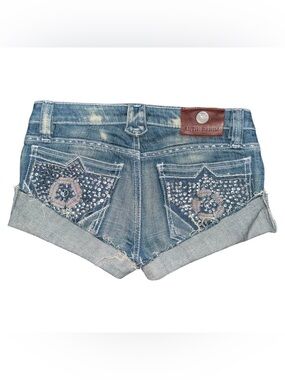 Vintage Antik Denim Low Rise Micro Mini Jean Booty Shorts 26 y2k bling festival